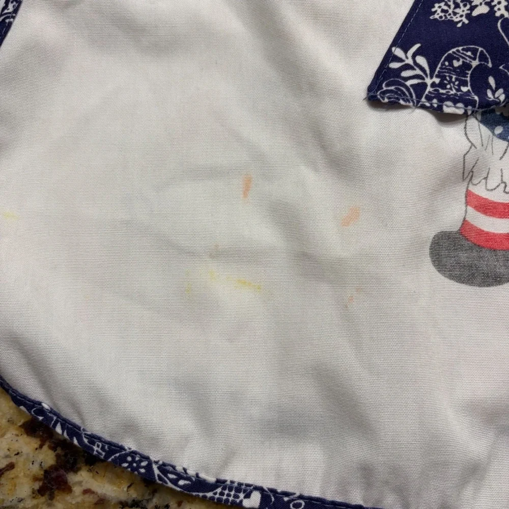 Vintage Raggedy Ann Kids Smock Apron White Navy Blue Side Tie Pinafore Zipper